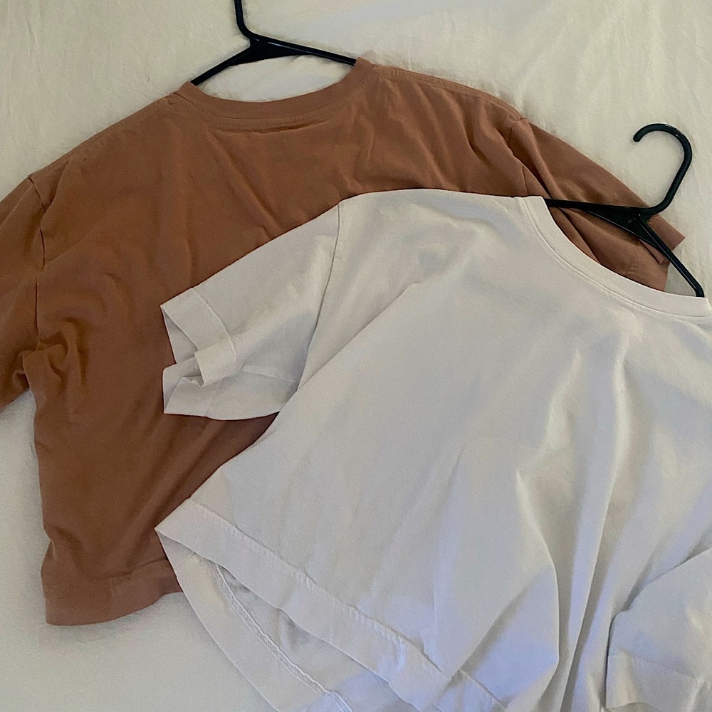 Bundle- White & Burnt Orange/Brown Everlane Boxed Crop T-Shirts